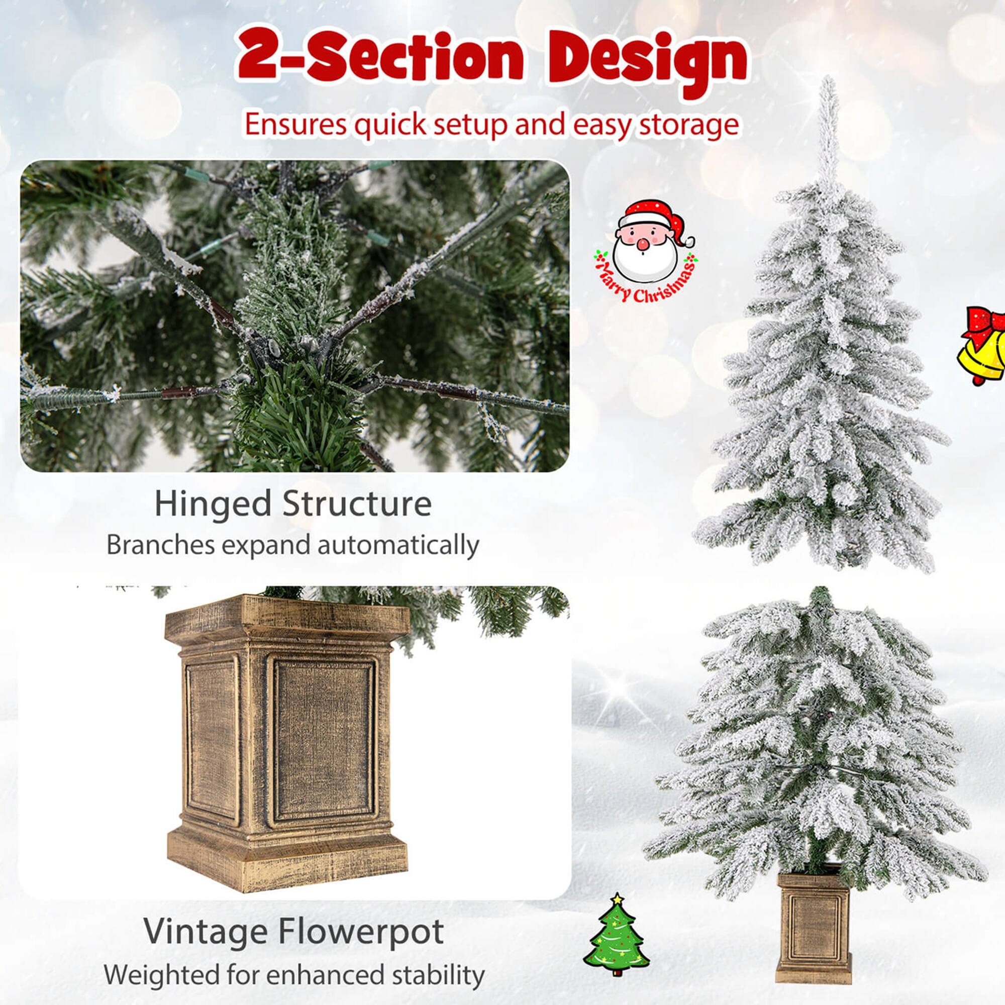 2-Section Design
Ensures quick setup and easy storage

Hinged Structure
Branches expand automatically

Vintage Flowerpot
Weighted for enhanced stability