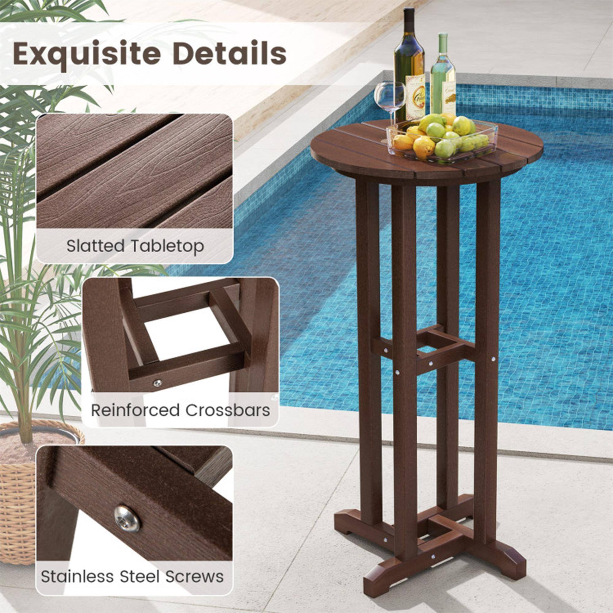 Exquisite Details

- Slatted Tabletop
- Reinforced Crossbars
- Stainless Steel Screws