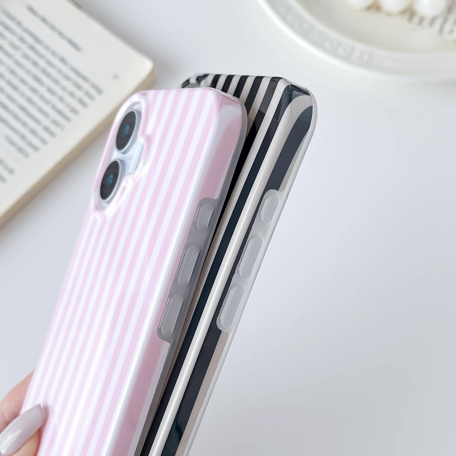 Alt View 1. FINEAK - Chic Striped iPhone 17 Case-Slim, Shockproof TPU Cover for Women - Black.