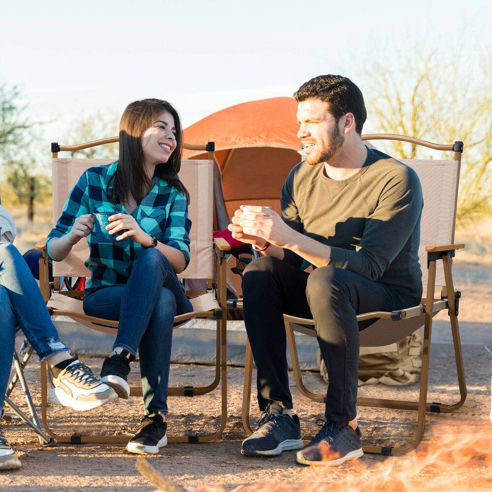 Back. Resenkos - Resenkos Folding Camping Chairs 2-Pack - Lightweight Portable Chairs For Outdoor Events, Beach Relaxation, Khaki - Khaki.