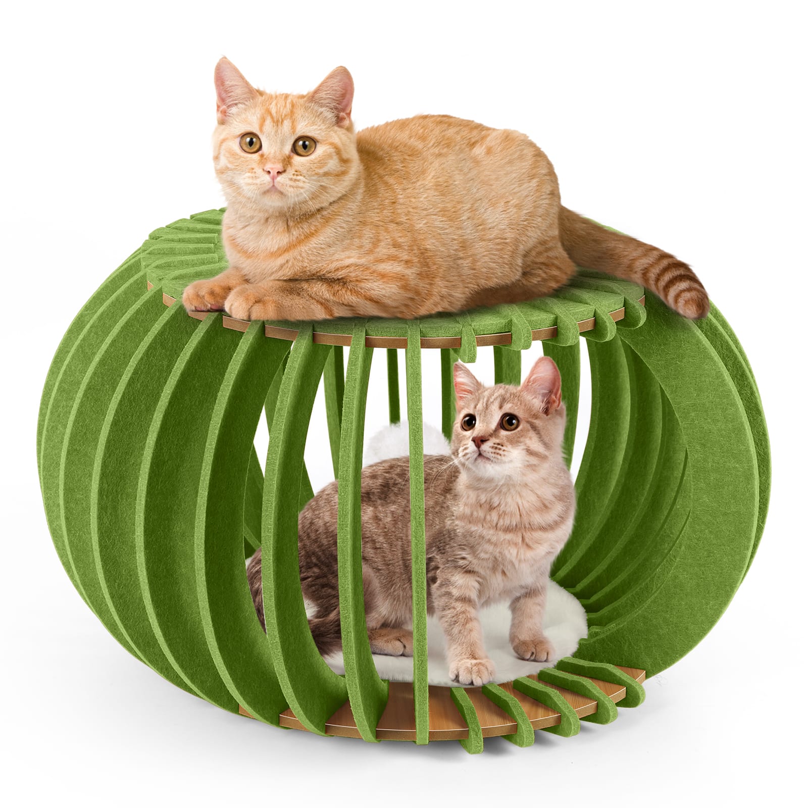 Oumilen - Pumpkin Cat Bed Cave | 2-in-1 Felt Cat Hideaway with Toy Ball, Easy Assembly Cat House for Indoor Cats - Green