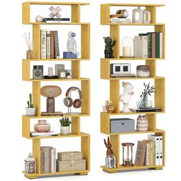 Gymax - 2PCS 6-Tier Bookshelf w/2 Anti-Tipping Kits Wooden Display Shelf for Home Office - Beige