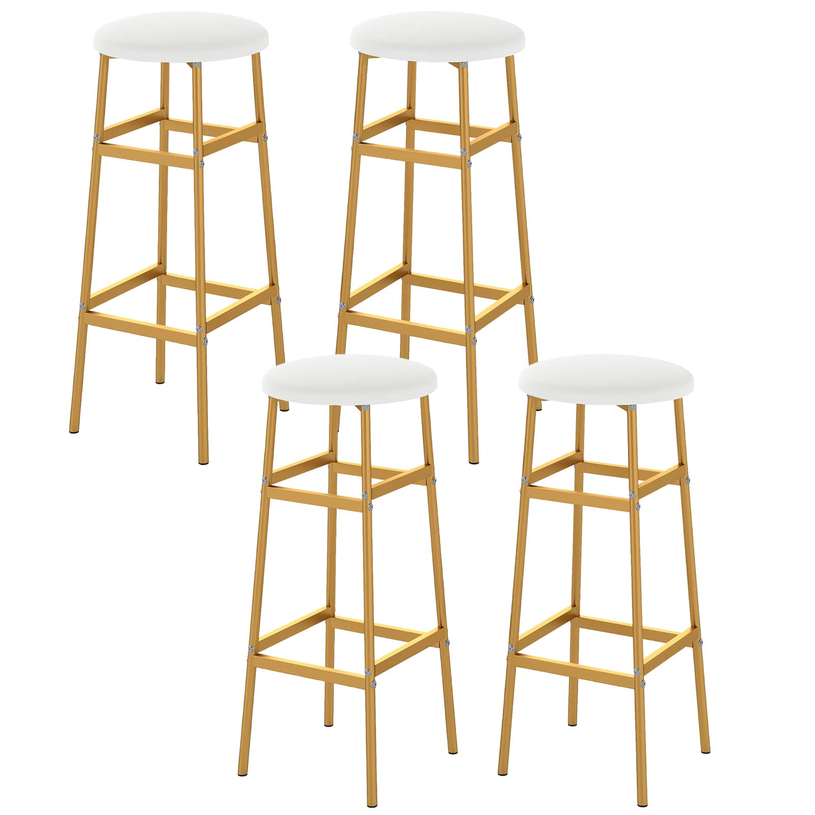 Gymax - Bar Stools Set of 4 w/ Sturdy Metal Frame and Footrest for Kitchen Island Golden - White
