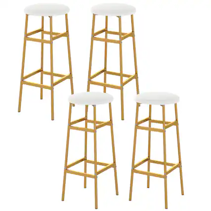 Front. Gymax - Gymax Bar Stools Set of 4 w/ Sturdy Metal Frame and Footrest for Kitchen Island Golden & White - White.