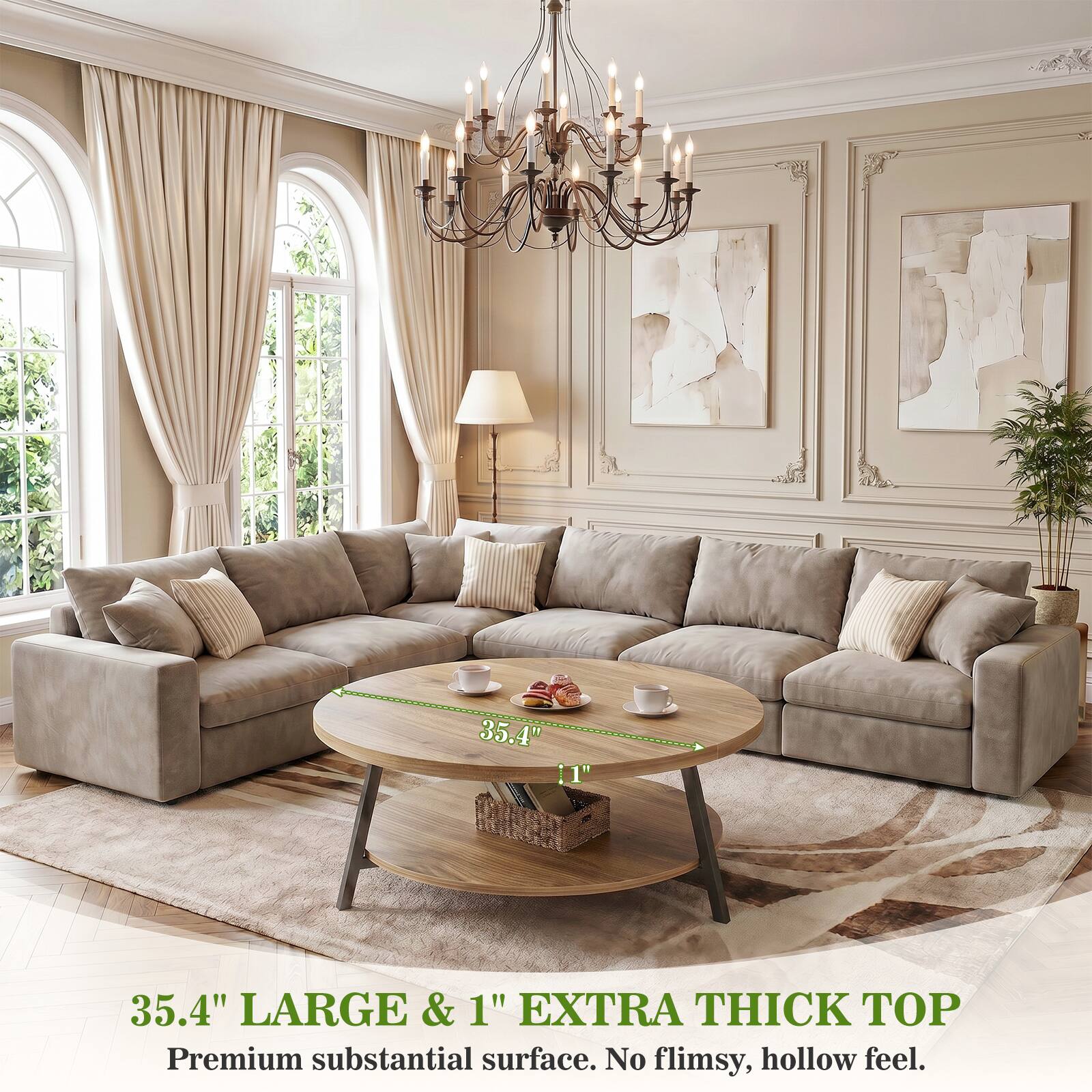 35.4" LARGE & 1" EXTRA THICK TOP  
Premium substantial surface. No flimsy, hollow feel.
