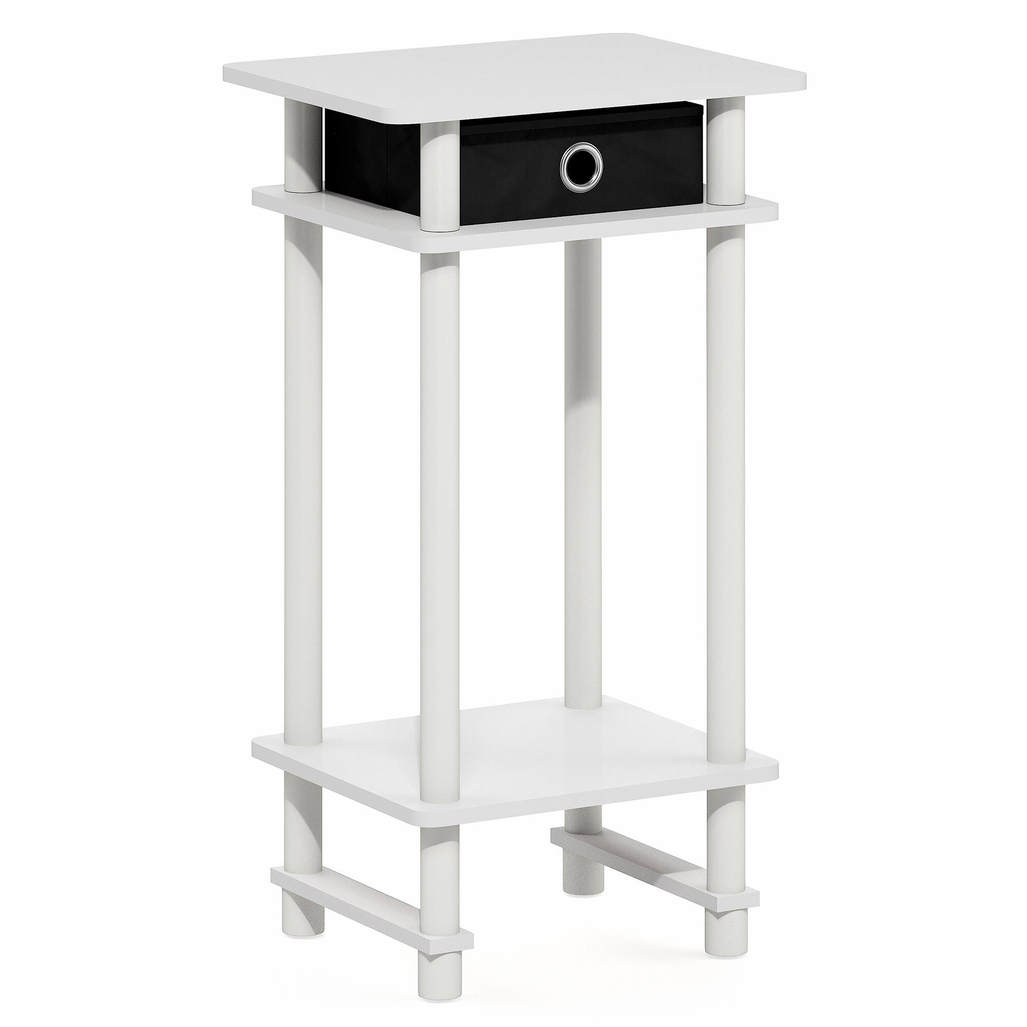 Alt View 5. Furinno - TURN-N-TUBE Side Table, Tall Narrow End Table with Storage Bin, Open Shelf Night Stand, Bedside Table, Toolless Assembly - White/White/Black.