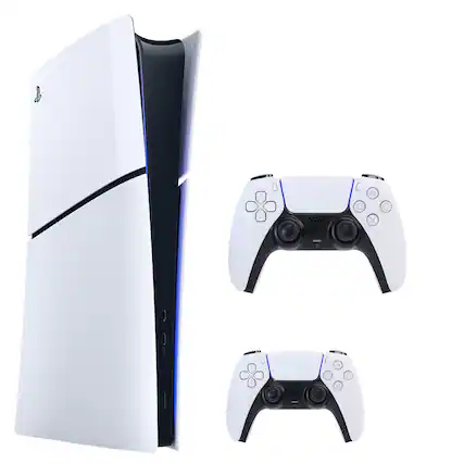 Front. Sony - Sony PS5 Slim Digital with Extra White Dualsense Controller - White.