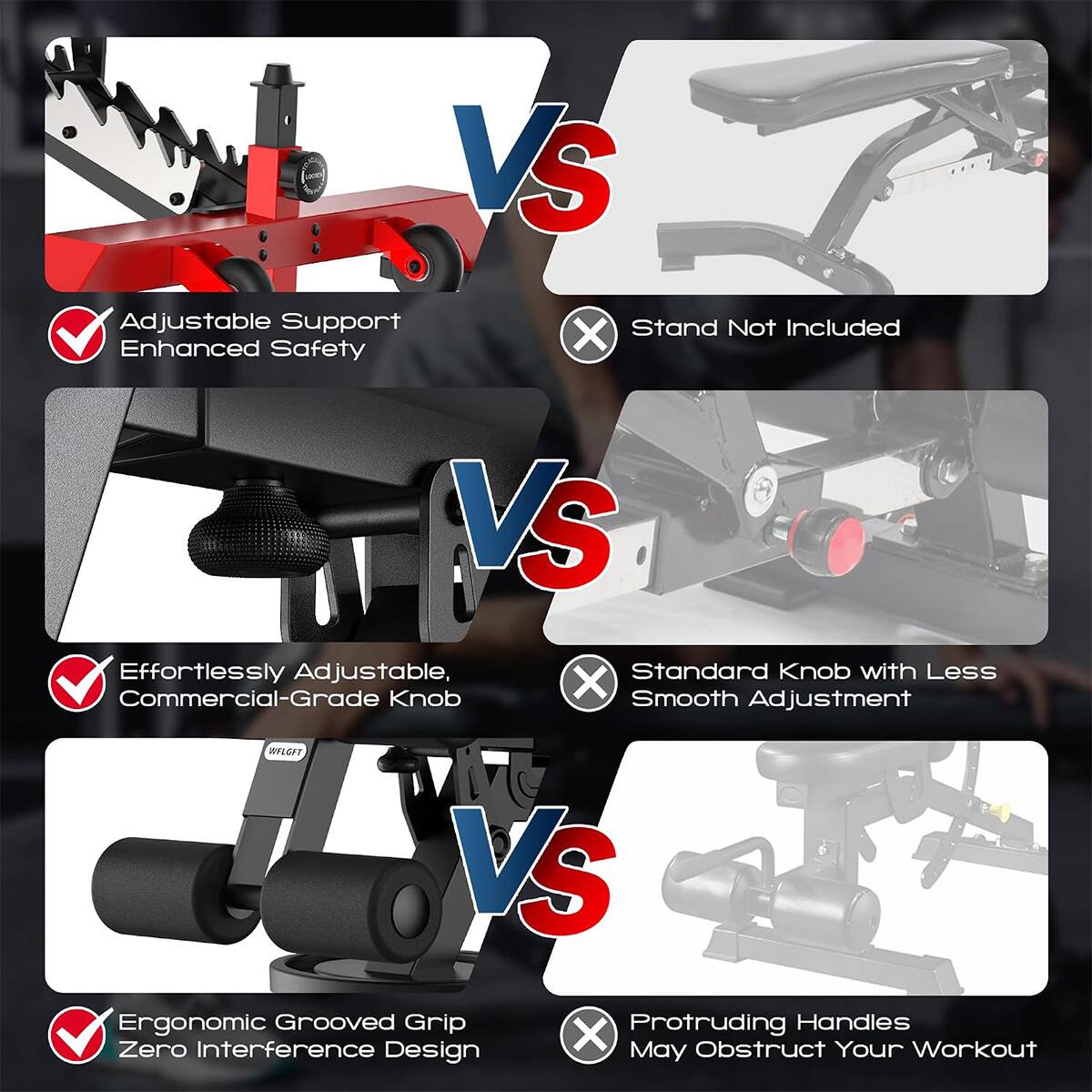 - Adjustable Support Stand Not Included Enhanced Safety
- Effortlessly Adjustable, Standard Knob with Less Commercial-Grade Knob Smooth Adjustment
- Ergonomic Grooved Grip Protruding Handles Zero Interference Design May Obstruct Your Workout
