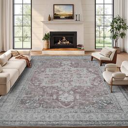 RYHNUYNE - 9x12 Area Rugs Living Room Rug Washable Vintage Boho Rug No Slip Stain Resistant Soft Carpet Indoor Floor Floral Carpets - Painting