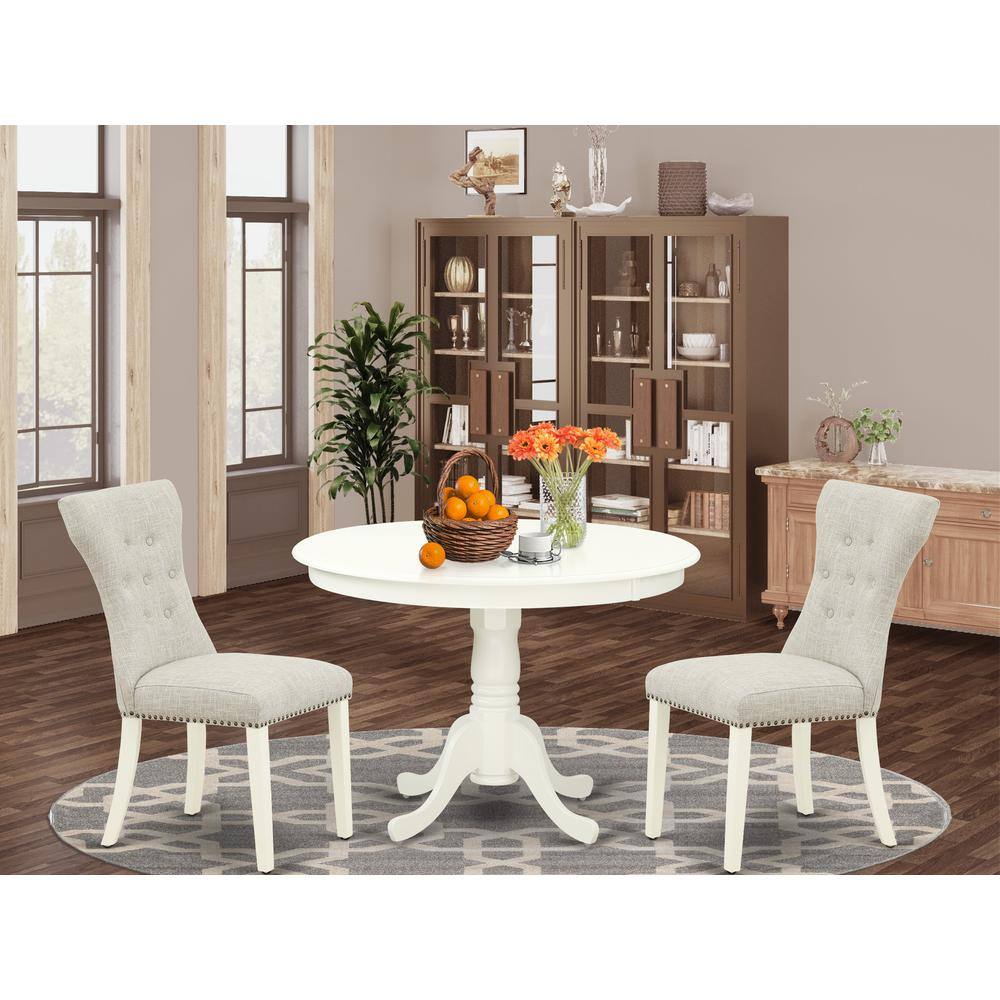 Left. East West Furniture - Dining Room Set Linen White - Brown.