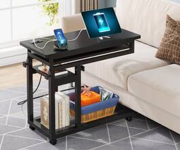 Tribesigns - 31.5-Inch Mobile Laptop Desk with Power Outlets and Wheels for Home Office Work, Study or Computer Tasks - Black