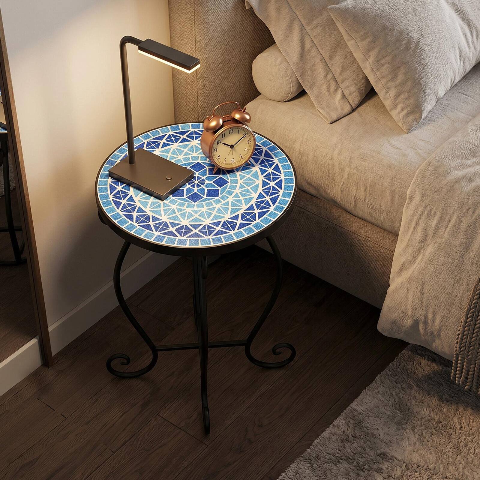 Alt View 3. Costway - Outdoor Indoor Accent Table,Mosaic Patio Table, Plant Stand Cobalt Blue Color Scheme Garden Steel - multicolor.