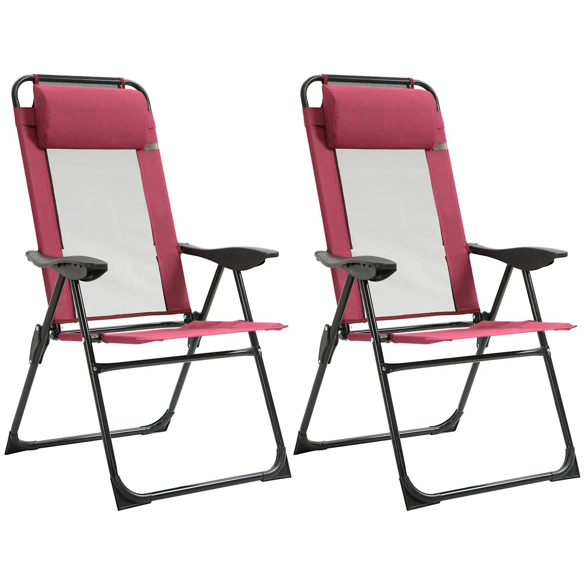 Angle. Resenkos - Resenkos Folding Patio Dining Chairs Set Of 2 - Black Outdoor Deck Chairs With Adjustable Sling Backs, Red - Red.