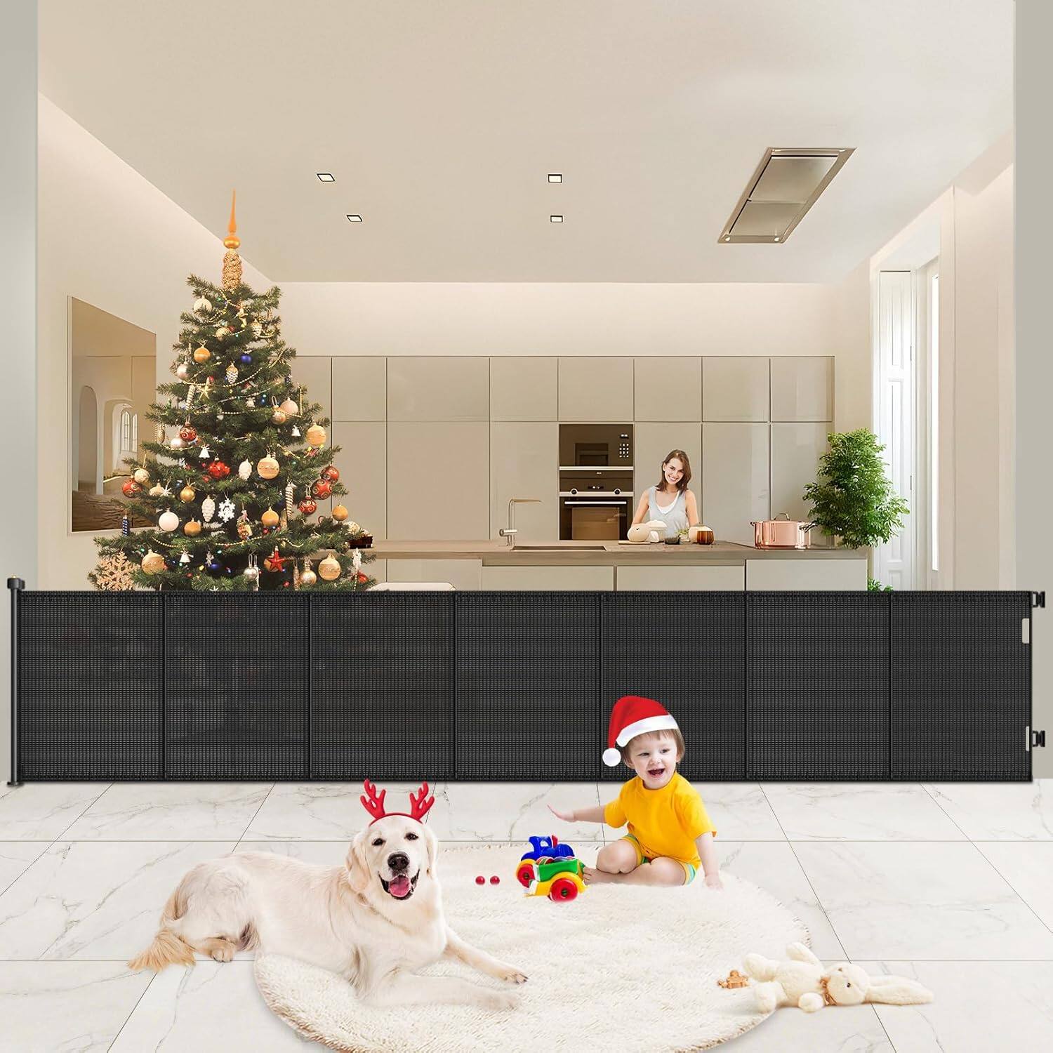 Alt View 4. Pawtners - Pawtners 41" Tall Extra Wide Retractable Baby & Pet Gate, Expands to 120" for Indoor & Outdoor Stairs and Doorways - Black.