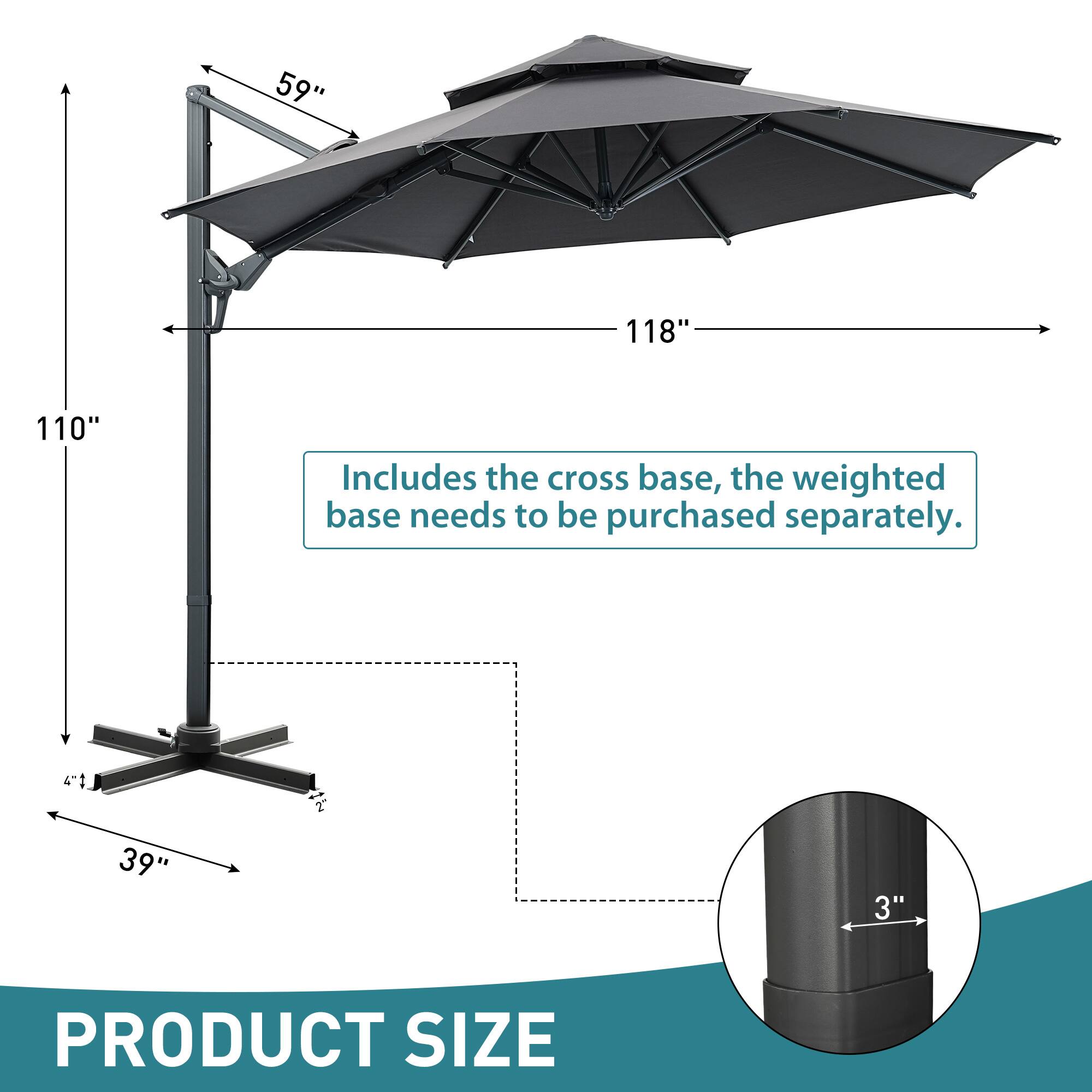 59" 118" 110" Includes the cross base, the weighted base needs to be purchased separately. 4" 39" 3" PRODUCT SIZE