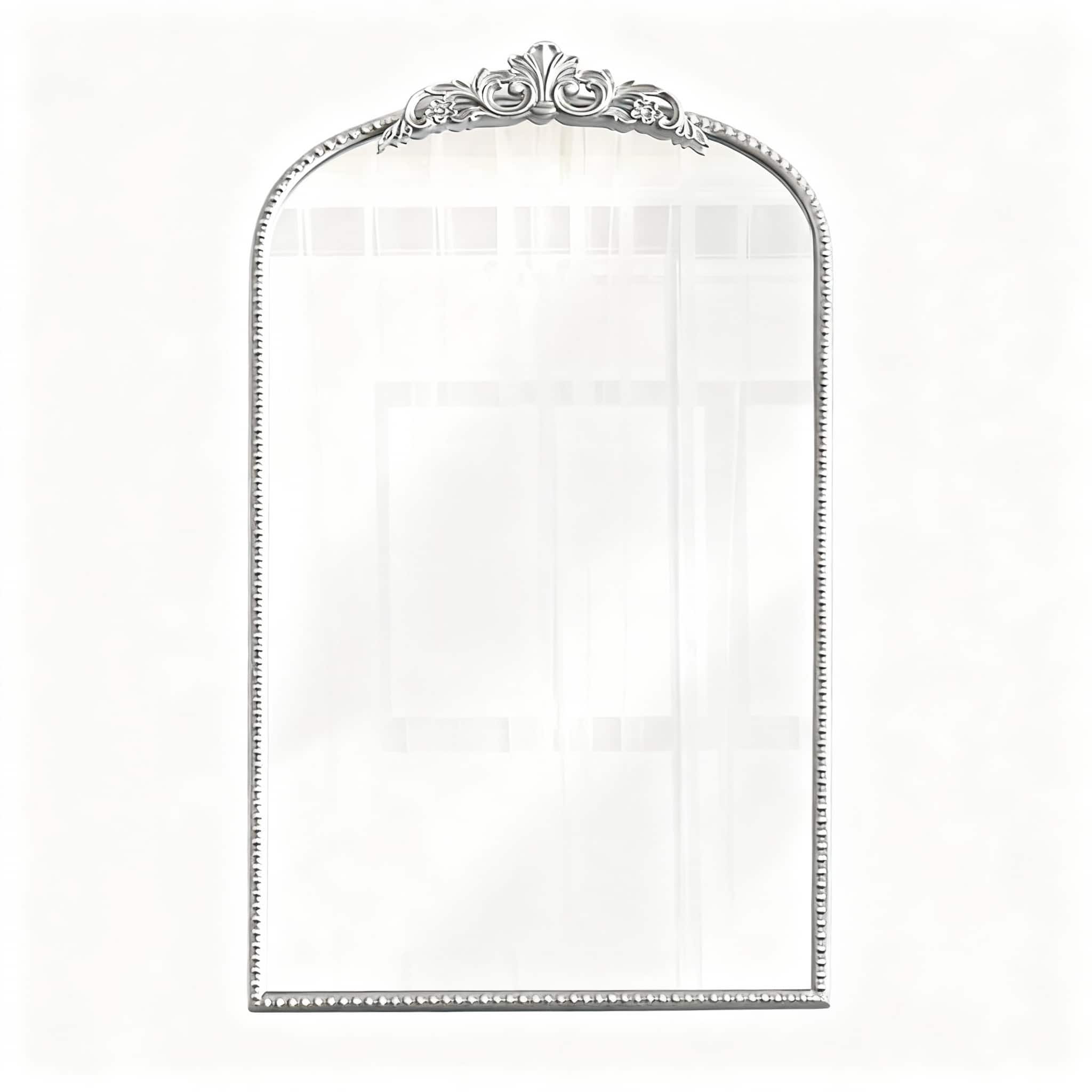 OMOMMD - Vintage Baroque Arch Mirror 31"x19" Iron Frame Ornate Wall Decor - Silver 31"L x 19"W