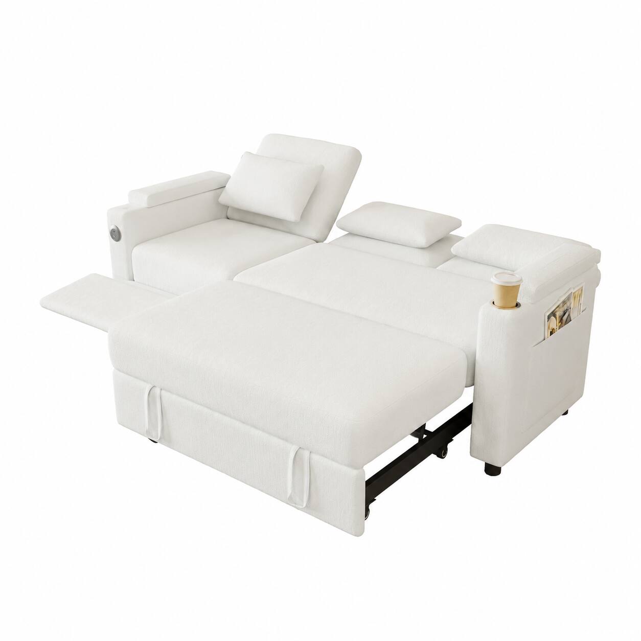 Alt View 1. Anysun - 81" 3-in-1 Foldable 3-Seater Sofa Bed, Table Board, USB Ports, Storage Armrests, Adjustable Backrest, Chenille - White.