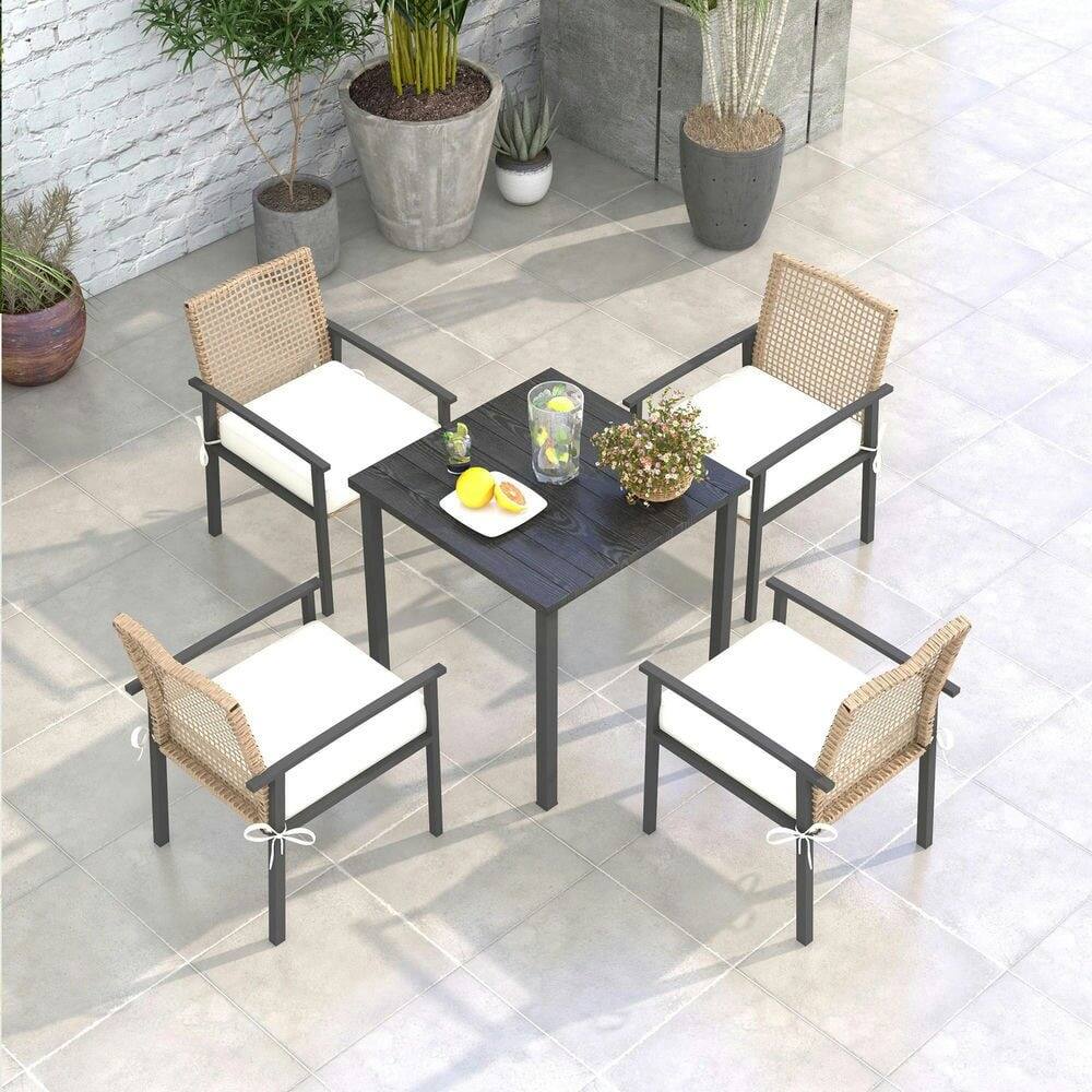 Alt View 1. Resenkos - Resenkos 5 Pieces Outdoor Dining Set, Wicker Rattan Patio Furniture Set, Cushions, Beige - Beige.