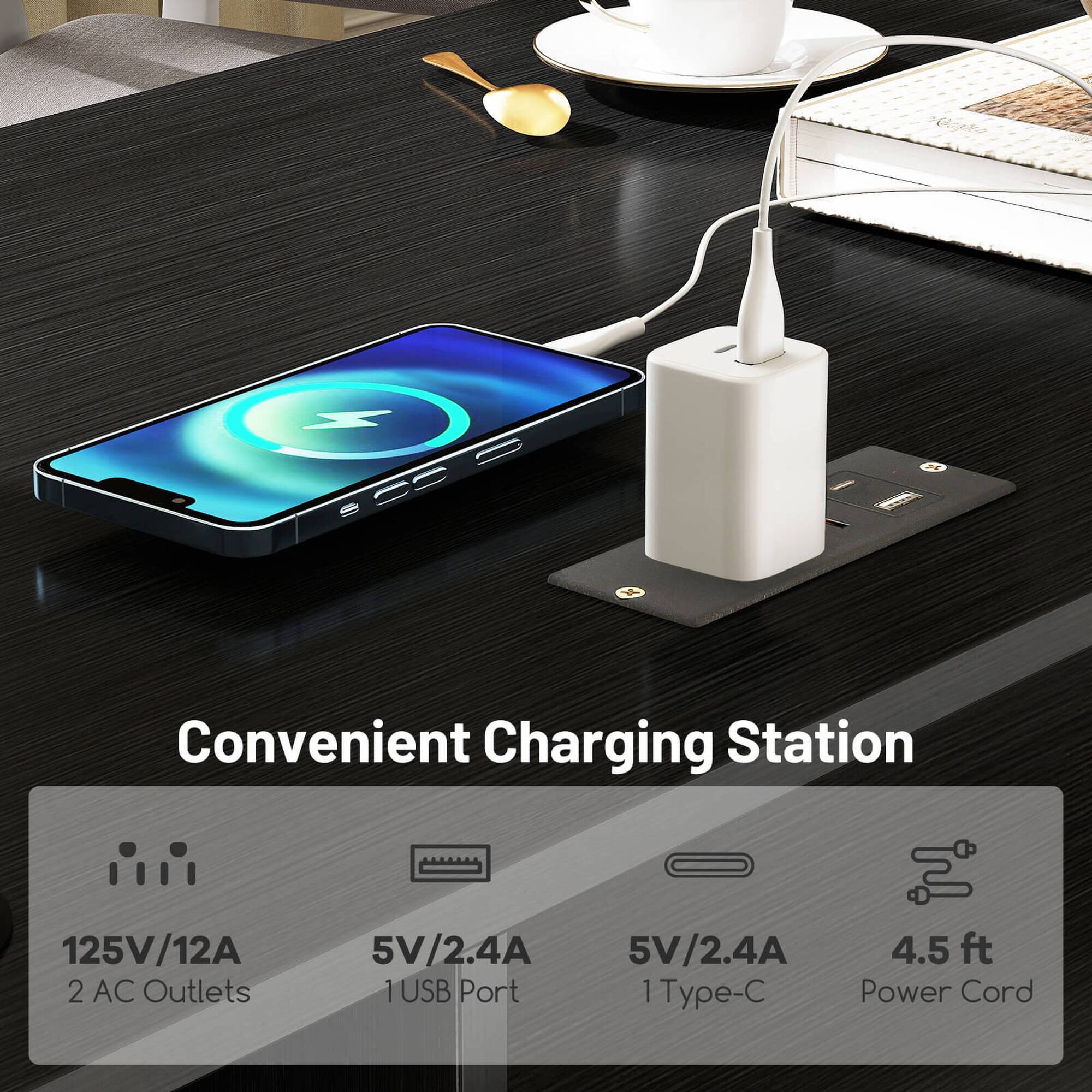 Convenient Charging Station
125V/12A 2 AC Outlets
5V/2.4A 1 USB Port
5V/2.4A 1 Type-C
4.5 ft Power Cord