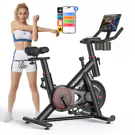 MERACH - S26 Exercise Bike Quiet Magnetic Home Stationary Bike with Free App, 330lbs Weight Capacity, Dumbbell Rack - Red