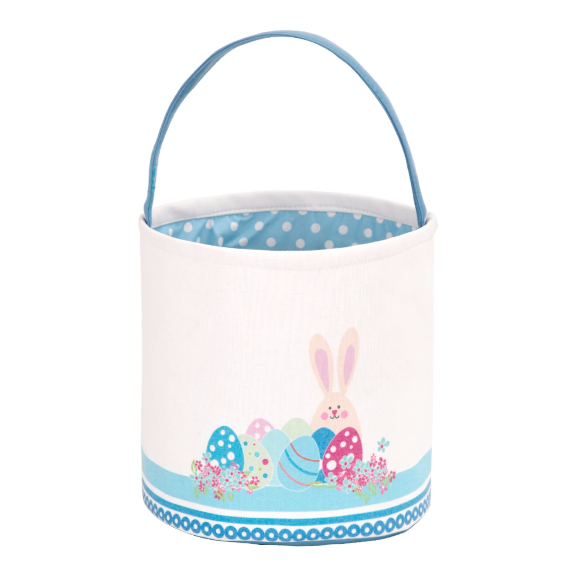 Front. Paradigms Interiors - Easter Bunny Basket Egg Buckets Gifts Tote Bags Canvas Cotton Green Cute Personalized Hunt Stuffers For Party - 1-Blue.