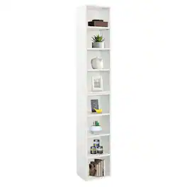 Ecooso - 8-Tier Media Tower Rack, CD Slim Storage Cabinet with Adjustable Shelves, Multi-functional double-decker bookcase - White