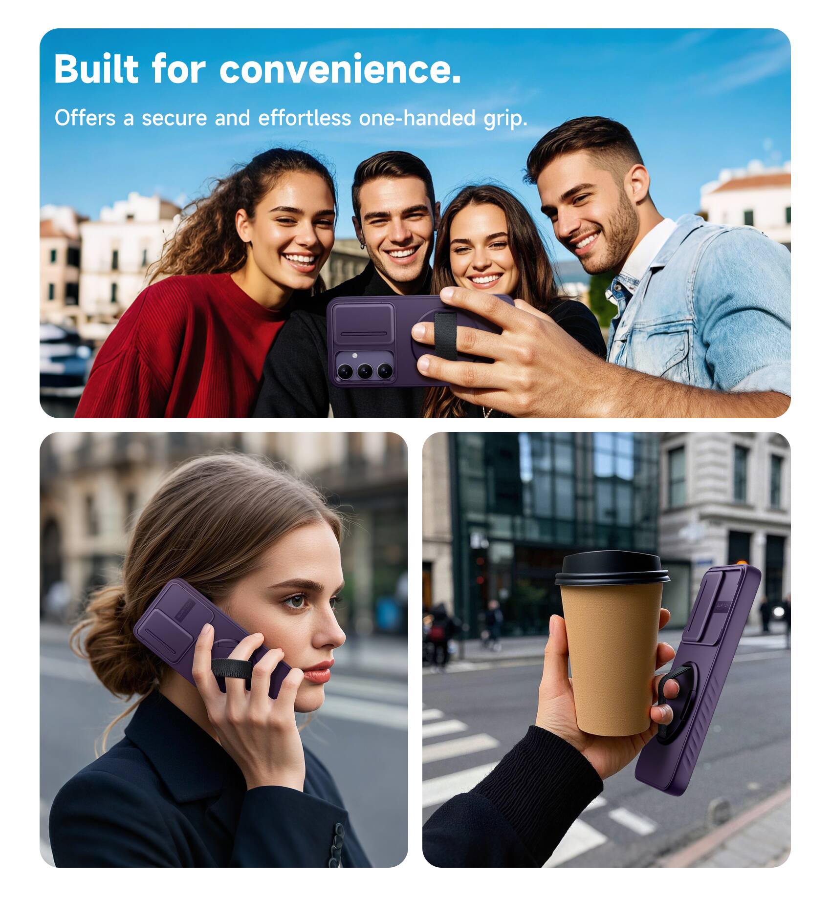 Built for convenience.  
Offers a secure and effortless one-handed grip.