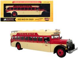 Iconic Replicas - 1935 Mack BK Coach Bus Trailways Beige Red Limited Edition Vintage Bus Motorcoach 1/64 - Beige, Red