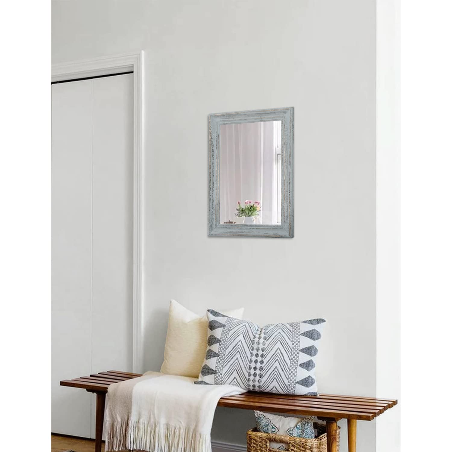 Alt View 4. Dapper Styles - Wooden Mirror With Framed Rectangular Retro Wall Mirrors Decorative For Bathroom Bedroom Living Room Hallwa... - A-retro White-16"L x 12"W.