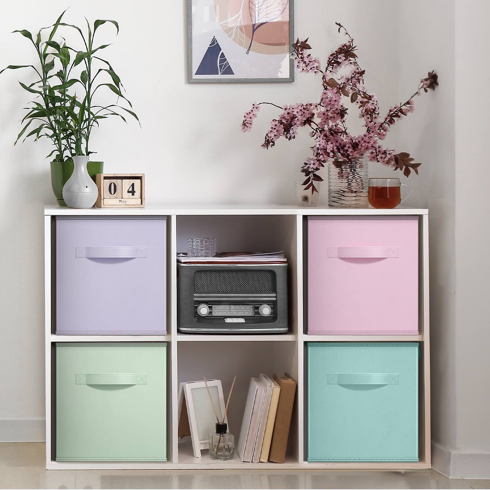 Alt View 2. Sorbus - Sorbus Fabric Storage Cubes, 4 Foldable Storage Bins for Organizing Pantry, Cubbies, Toy Box, Clothes Storage - Combo Pastel.