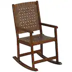 Front. Gymax - Gymax Rocking Chair with PU Seat & Rubber Wood Frame Safe & Smooth Rocking Motion - Brown.
