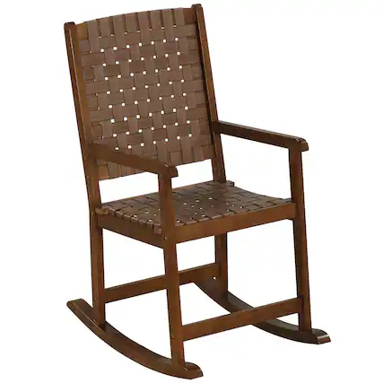 Front. Gymax - Gymax Rocking Chair with PU Seat & Rubber Wood Frame Safe & Smooth Rocking Motion - Brown.
