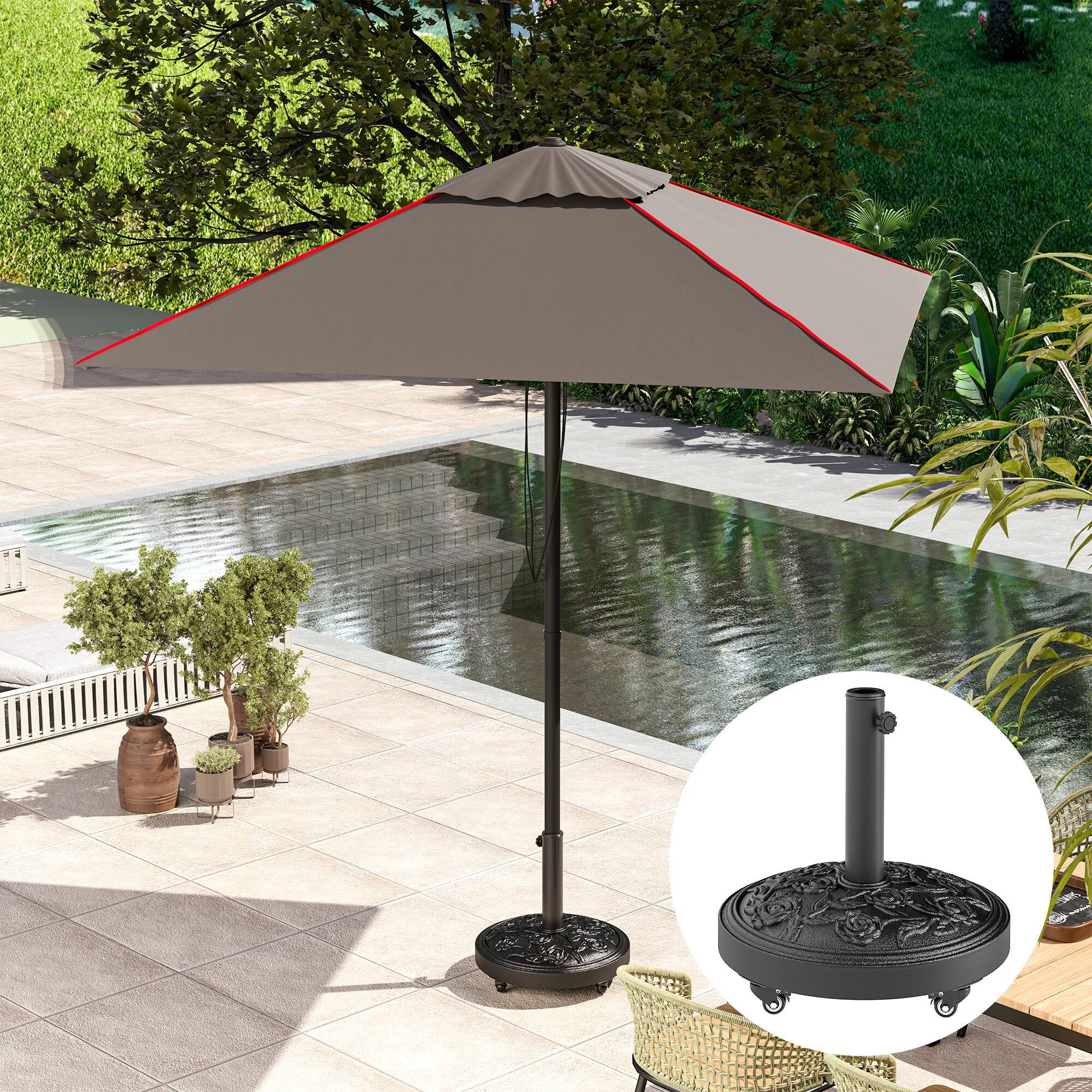 Alt View 4. Outsunny - Round Patio Umbrella Base, 46 lbs Resin Umbrella Base with Wheels, Outdoor Umbrella Stand for 1.3"/1.5"/1.9" Umbrella - Black.