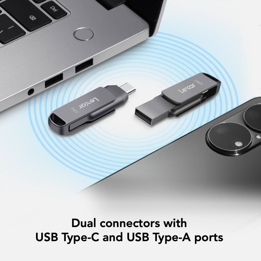 Del

256G Lexar

128G Lexar

Dual connectors with USB Type-C and USB Type-A ports