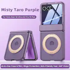 Misty Taro Purple For Moto Razr 50 Ultra/60 Pro/70 Plus M M rozr razr All-in-One Case & Film I Hinge Protection | Skin-Friendly Feel | 360° Stand