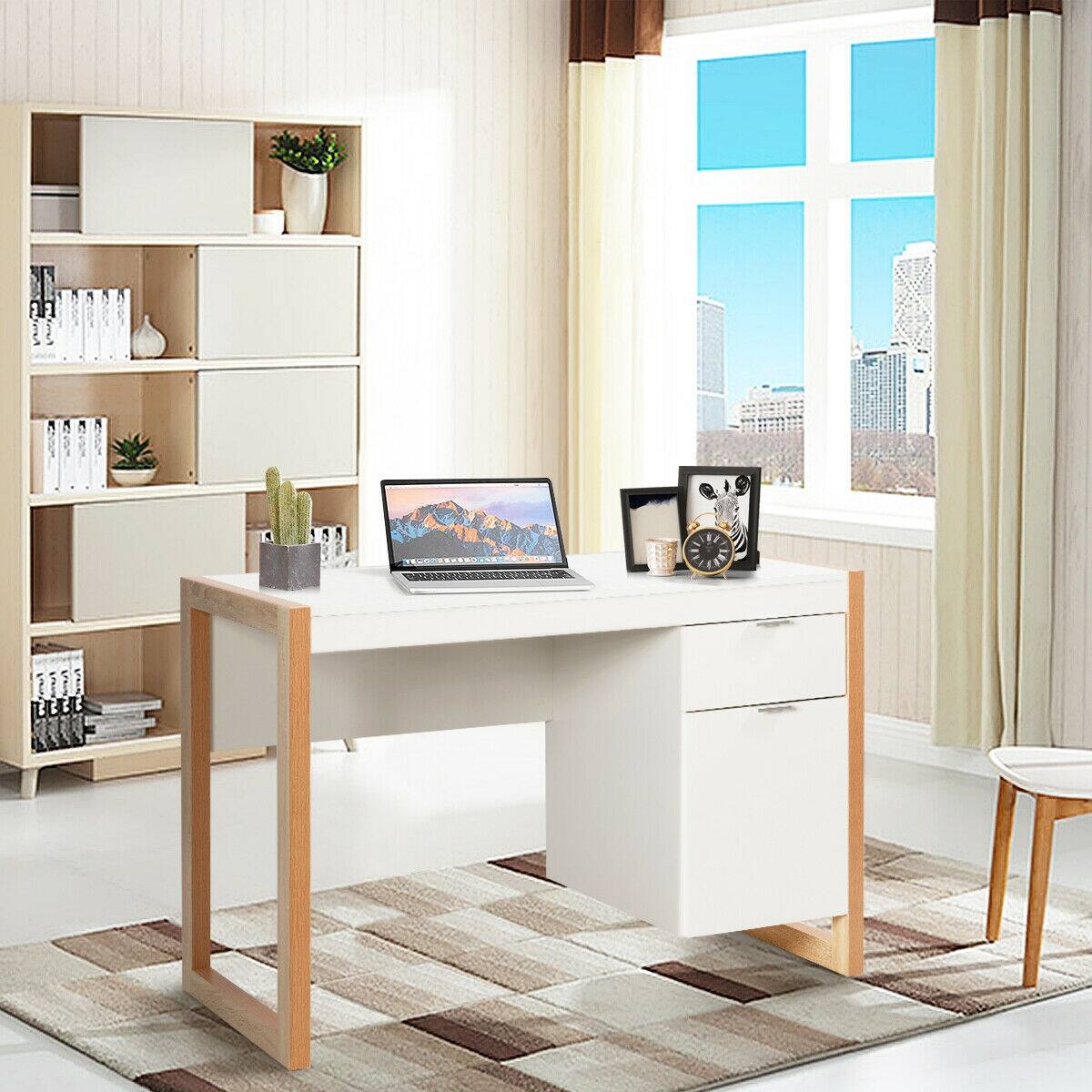 Alt View 2. SlickBlue - Writing Workstation Desk with Storage Cabinet and Drawer for Home Office - White.