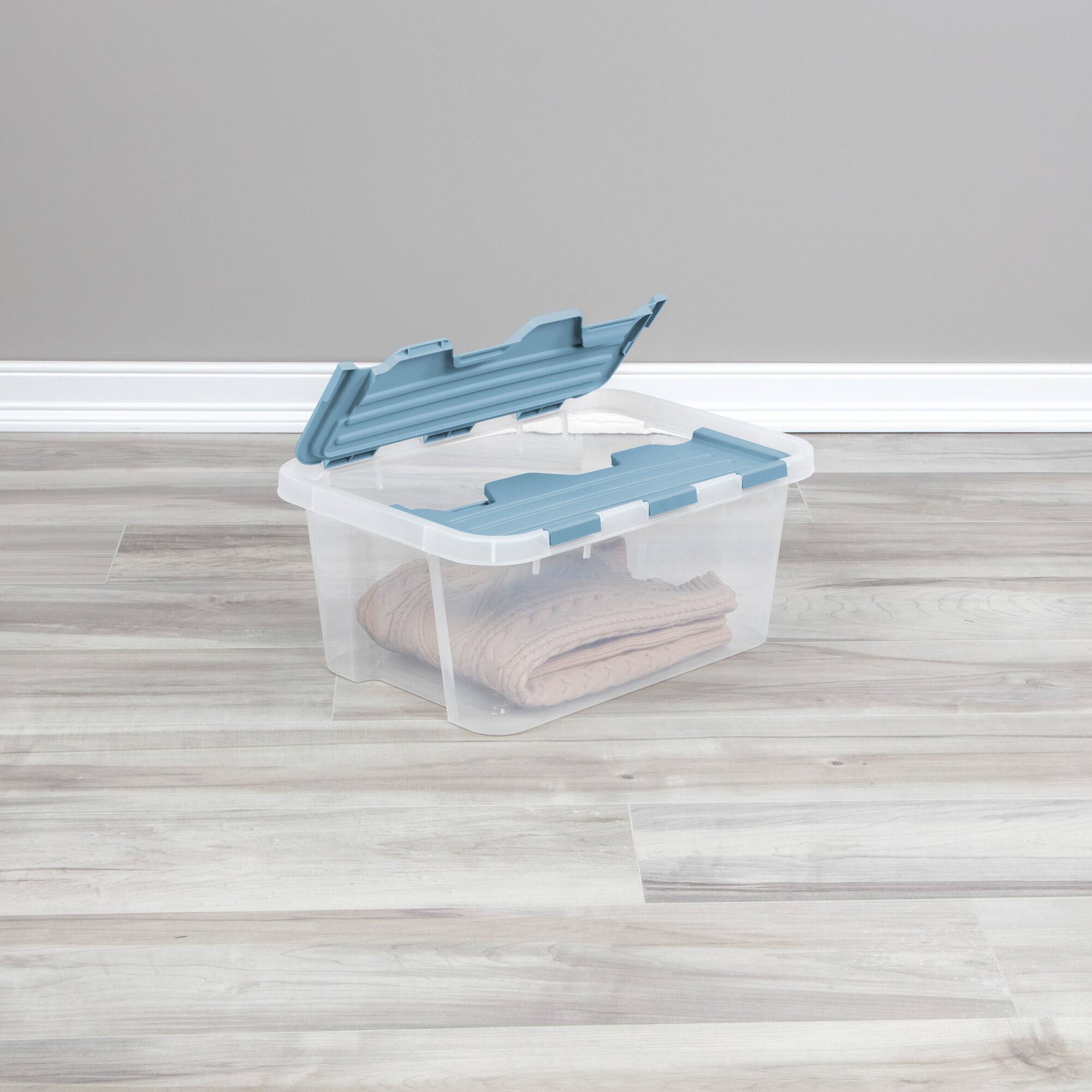 Alt View 2. Sterilite - Sterilite 20 Qt Hinged Lid Storage Box, Plastic Container, Washed Blue, 6 Pack.