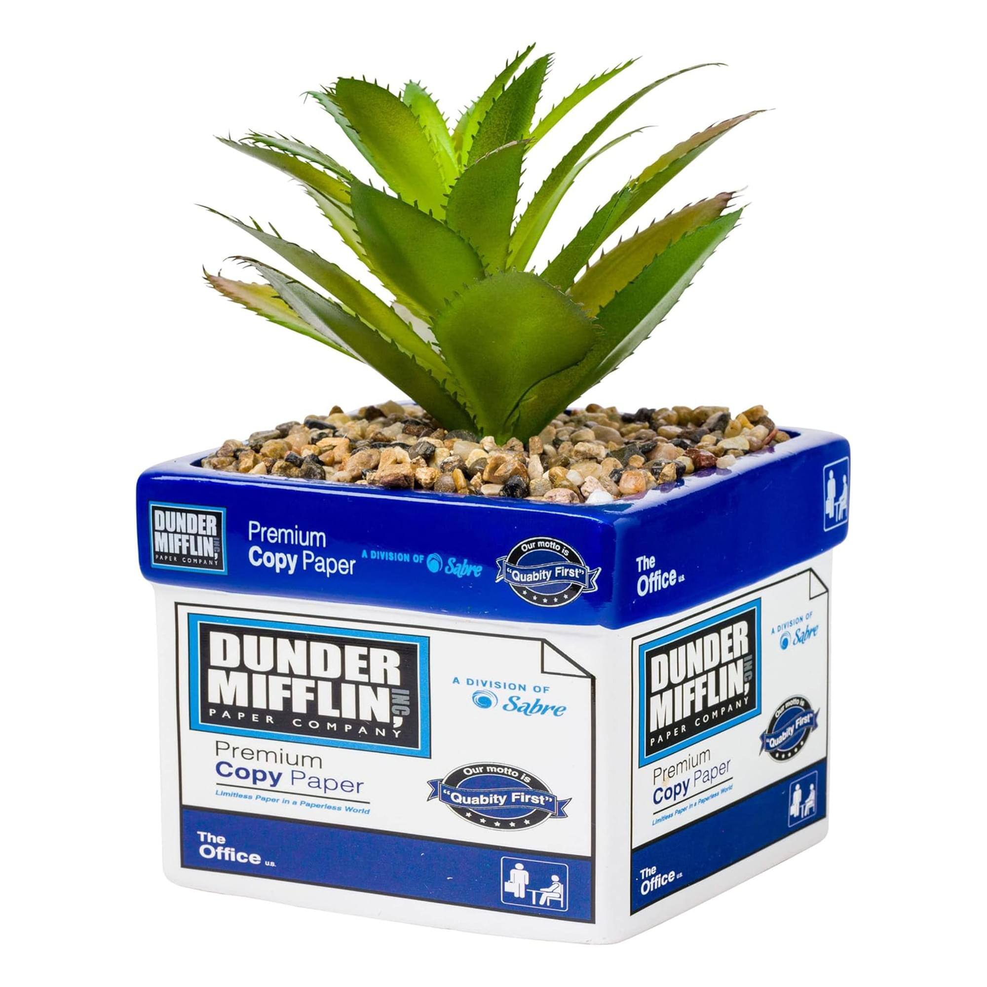 Silver Buffalo - The Office Dunder Mifflin Paper Box Ceramic Planter with Artificial Succulent - Blue