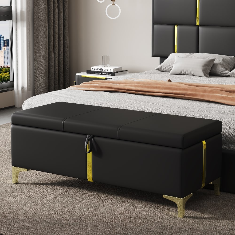 Ropilly - Upholstered Storage Ottoman Bench with Metal Legs, Modern End of Bed Chest for Bedroom and Living Room - Black price history on PriceWatchPro