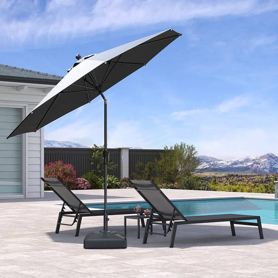 Front. PURPLE LEAF - 10 ft. Round Patio Market Umbrella with Base Outdoor Table Umbrella Tilt Aluminum Frame Sun Shade for Garden Deck Pool - Gray.