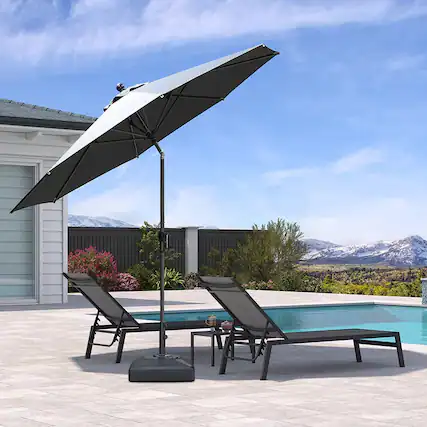 Front. PURPLE LEAF - 10 ft. Round Patio Market Umbrella with Base Outdoor Table Umbrella Tilt Aluminum Frame Sun Shade for Garden Deck Pool - Gray.