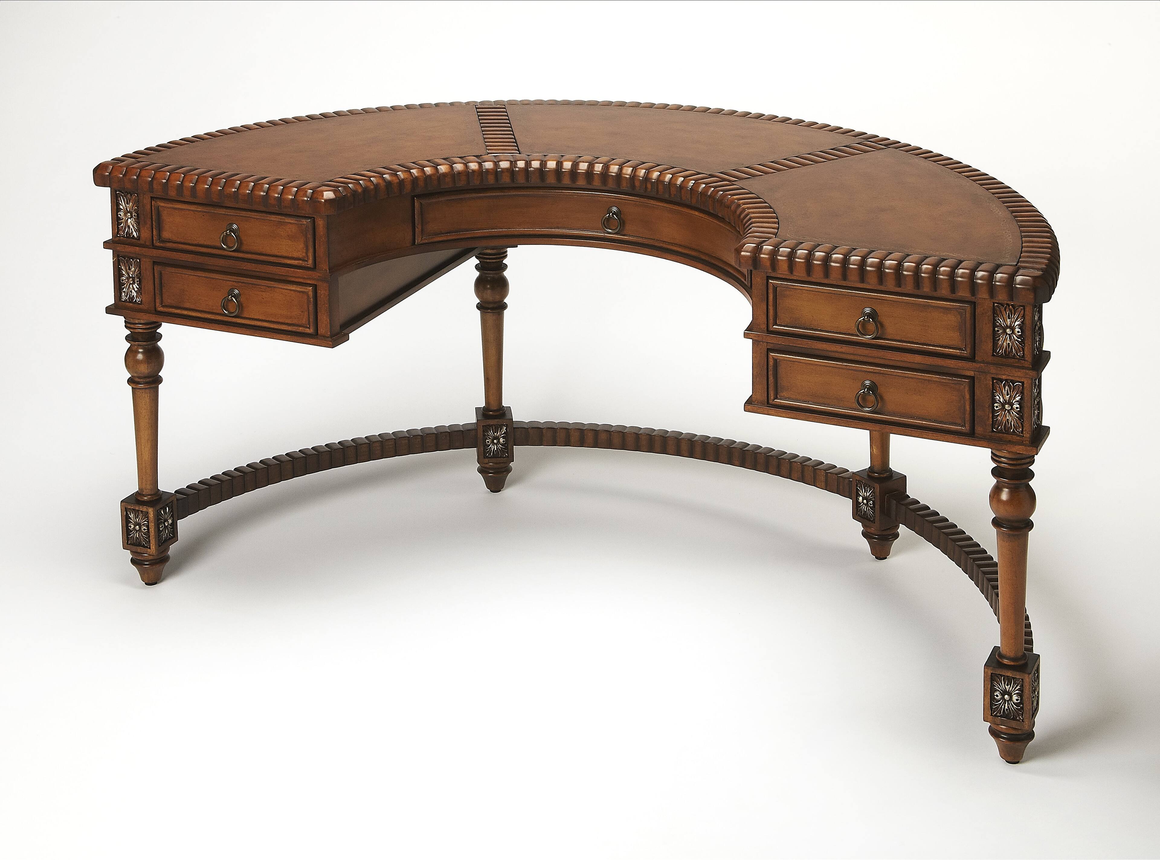 Alt View 1. Butler Specialty - Geneva 60 in. W Demilune Leather and Wood 5 Drawer Executive Desk - Dark Brown.