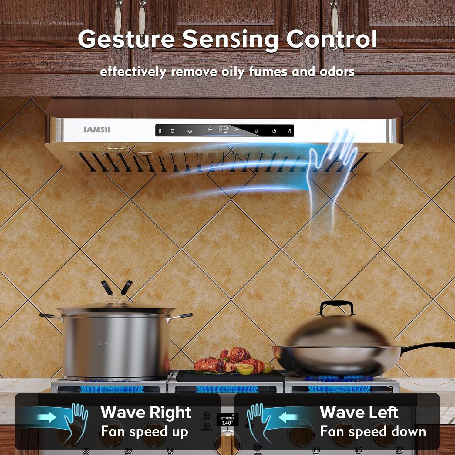 Gesture Sensing Control effectively remove oily fumes and odors

IAMSII

F2

Wave Right Fan speed up

Wave Left Fan speed down