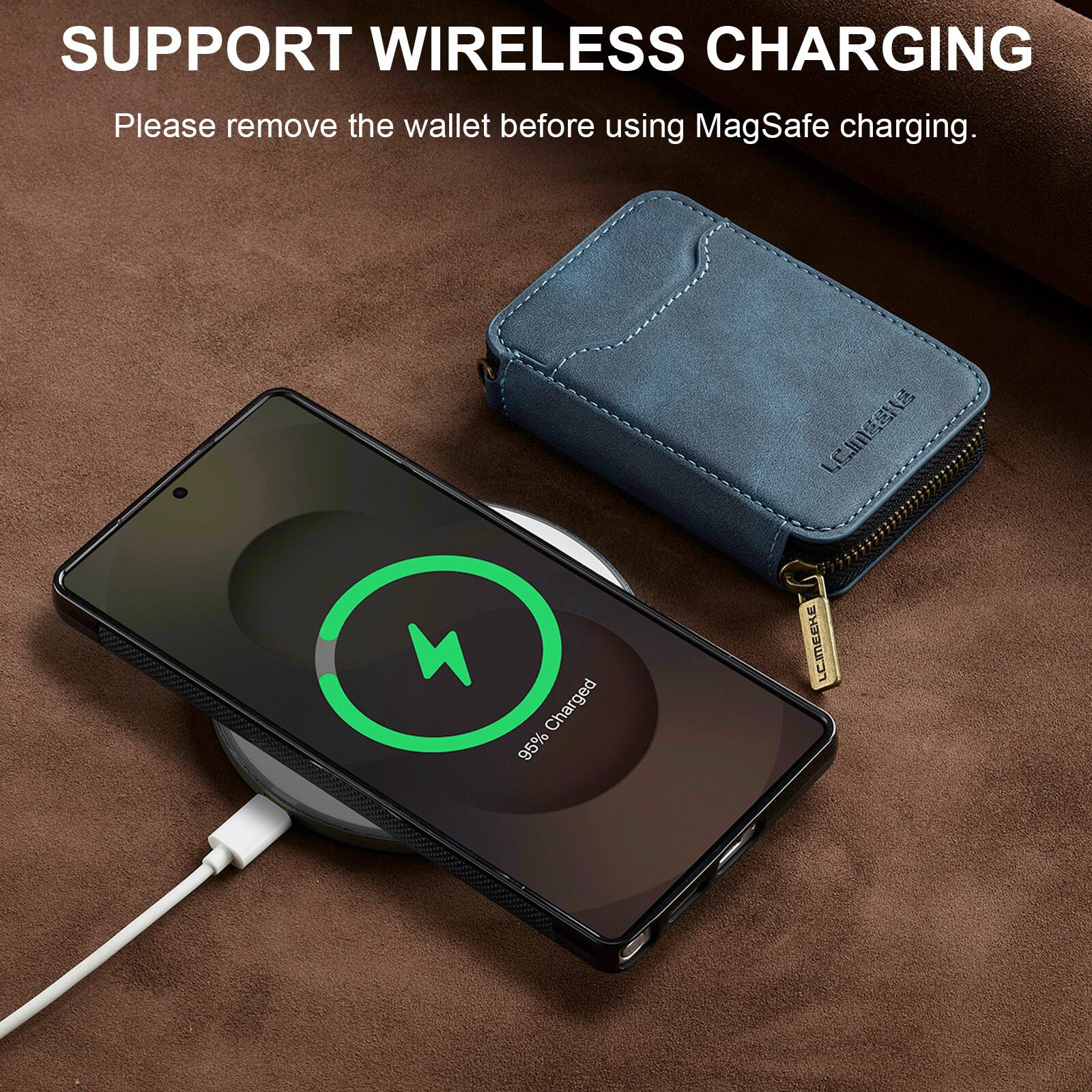 SUPPORT WIRELESS CHARGING  
Please remove the wallet before using MagSafe charging.  

Charged 95%