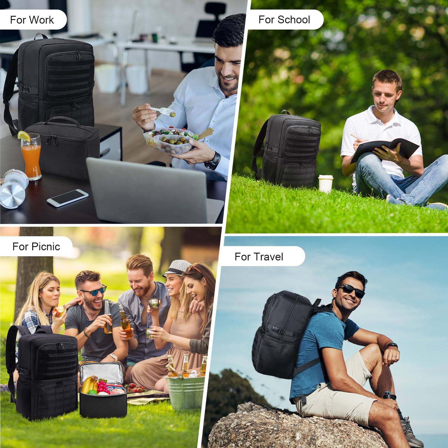 Alt View 4. Live At Space - Lunch Backpack  Laptop 15.6 Inch Work W/insulated Cooler Box For Men Women Casual Daypack Commuter Picnic College Black - Black-L-15.6 inch.