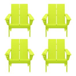 WestinTrends - Riviera Outdoor HDPE Modern Adirondack Chair with Cup Holder (Set of 4) - Lime