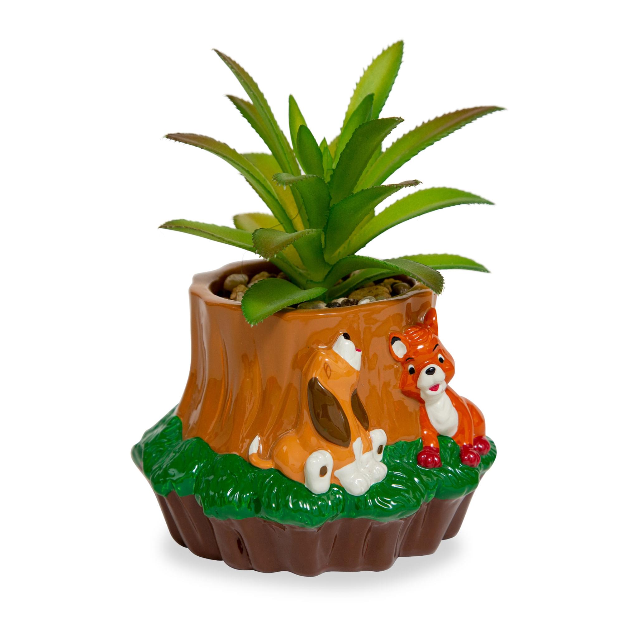 Alt View 1. Silver Buffalo - Disney The Fox and the Hound 4-Inch Mini Planter With Artificial Succulent - Brown.