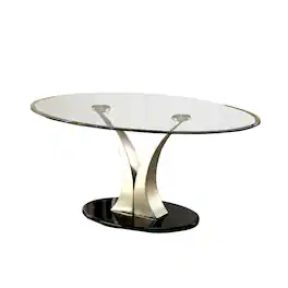 Manhattan Lane - Contemporary Oval Glass Top Coffee Table with Flared Base - Silver and Black