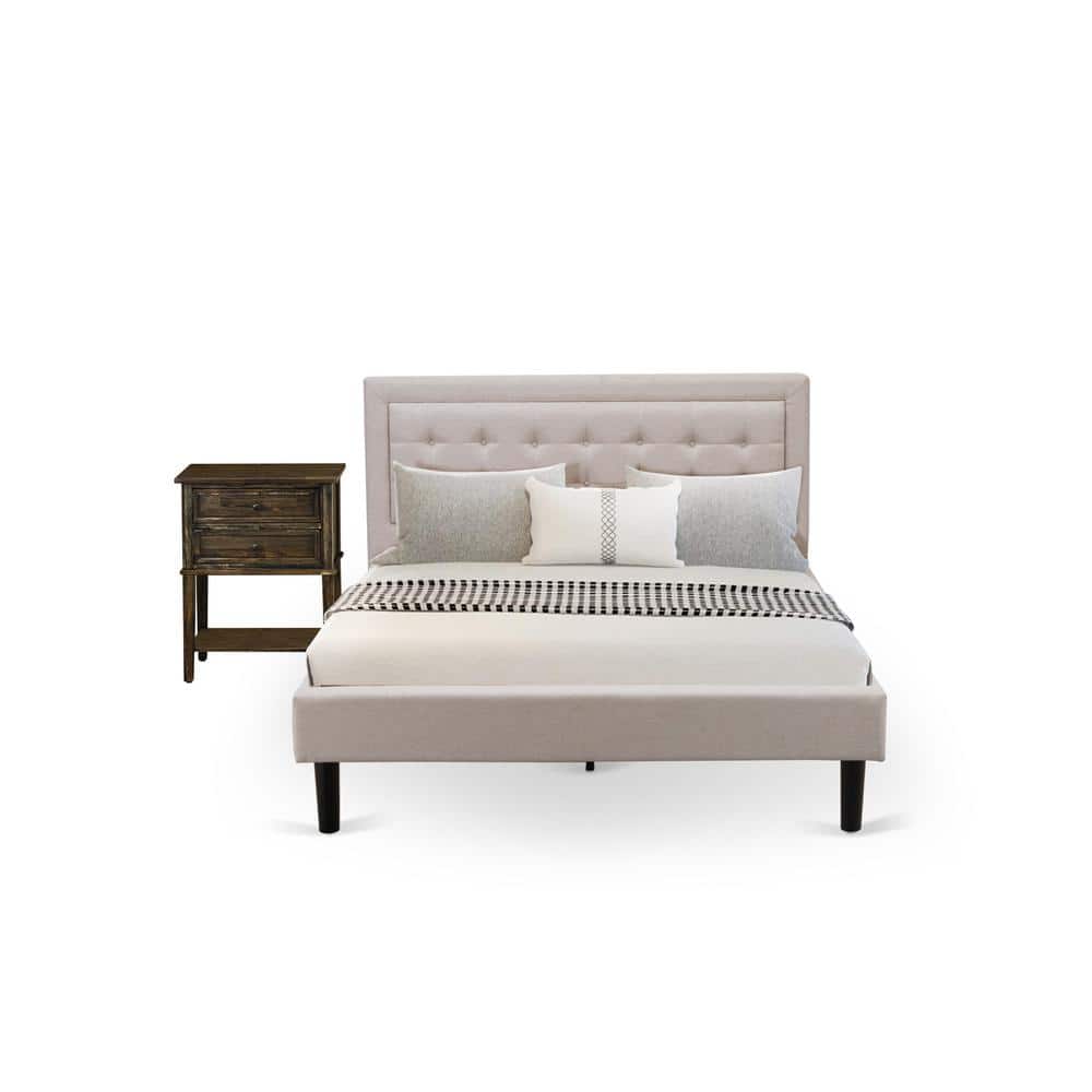 East West Furniture - FN08Q-1VL07 2-Piece Fannin Bedroom Furniture Set with 1 Upholstered Bed and an End Table for bedroom - Linen - Mist Beige price history on PriceWatchPro