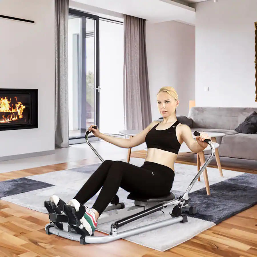 Costway Exercise Rowing Machine Rower with Adjustable Double Hydraulic ...